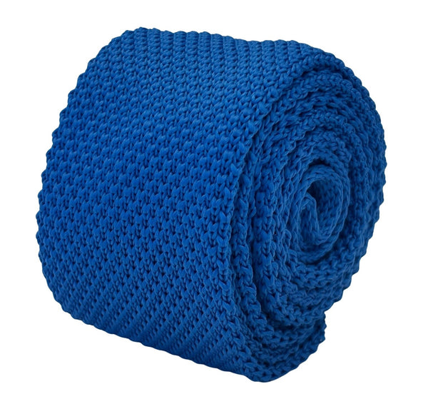 royal blue knitted tie with pointed end